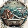 MermaidOceanPro 1PC Waterproof Metal Round Wall Art Nautical Coastal Ocean Home Decor