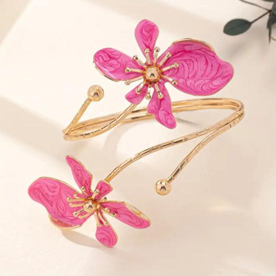 Blumen Armband Armmanschette Damen Oberarmmanschette Verstellbares Offenes Armreif Armband Handgelenk Schmuck für Party Hochzeit Urlaub