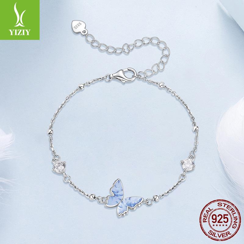Blue Oil Drop Butterfly Bracelet Women'S Cross-Border Simple Mori S925 Sterling Silver Bracelet Jewelry