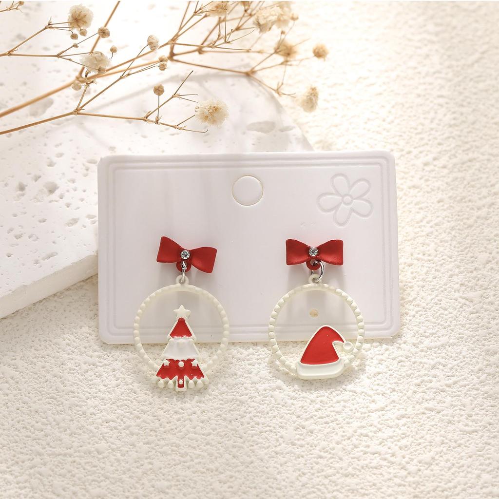 European & American Cartoon Rhinestone Christmas Earrings – High-End Asymmetrical Festive Jewelry for Women