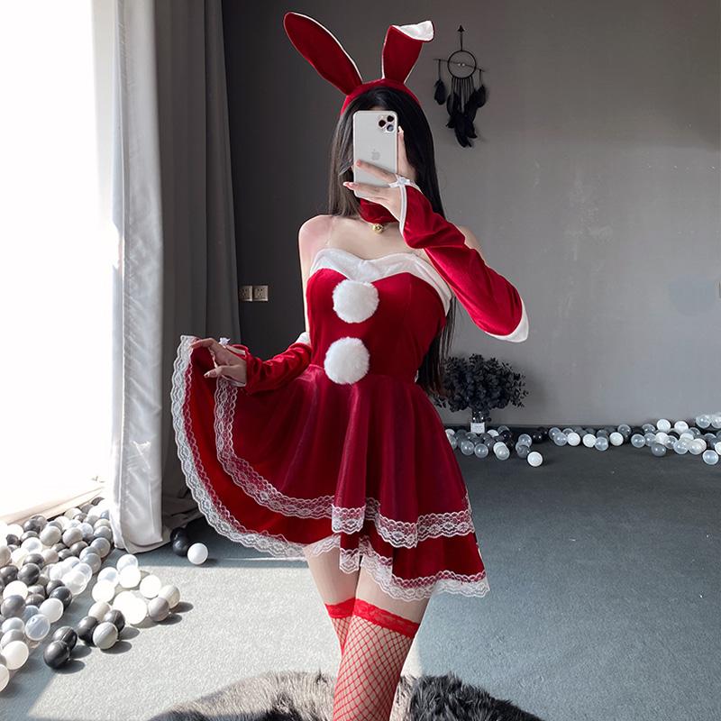 Christmas Dress Sweet Bunny Girl Costume Rabbit Woman Set Bunny Suit Sexy Lingeries Lady Cosplay New Year Maid Role Play Uniform