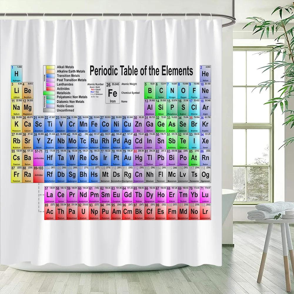 Periodic Table Of Elements Shower Curtains Modern Chemical Form Printing Polyester Children Bathroom Decor Bath Curtain Hooks