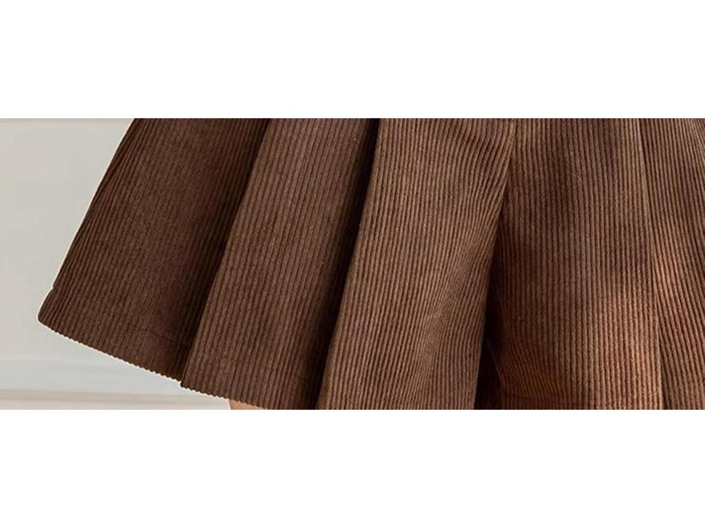 Women's High Waist Khaki Corduroy A-Line Pleated Skort for Autumn/Winter