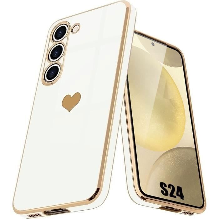 Coque de Protection - BOOLING - Samsung Galaxy S24 - Motif Cœur - Souple - Ultra Slim - Blanc