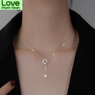 925 Sterling Silver Zircon Stars Necklace For Women Hollow Design Elegant Clavicle Chain Necklace Jewelry Creative Gifts