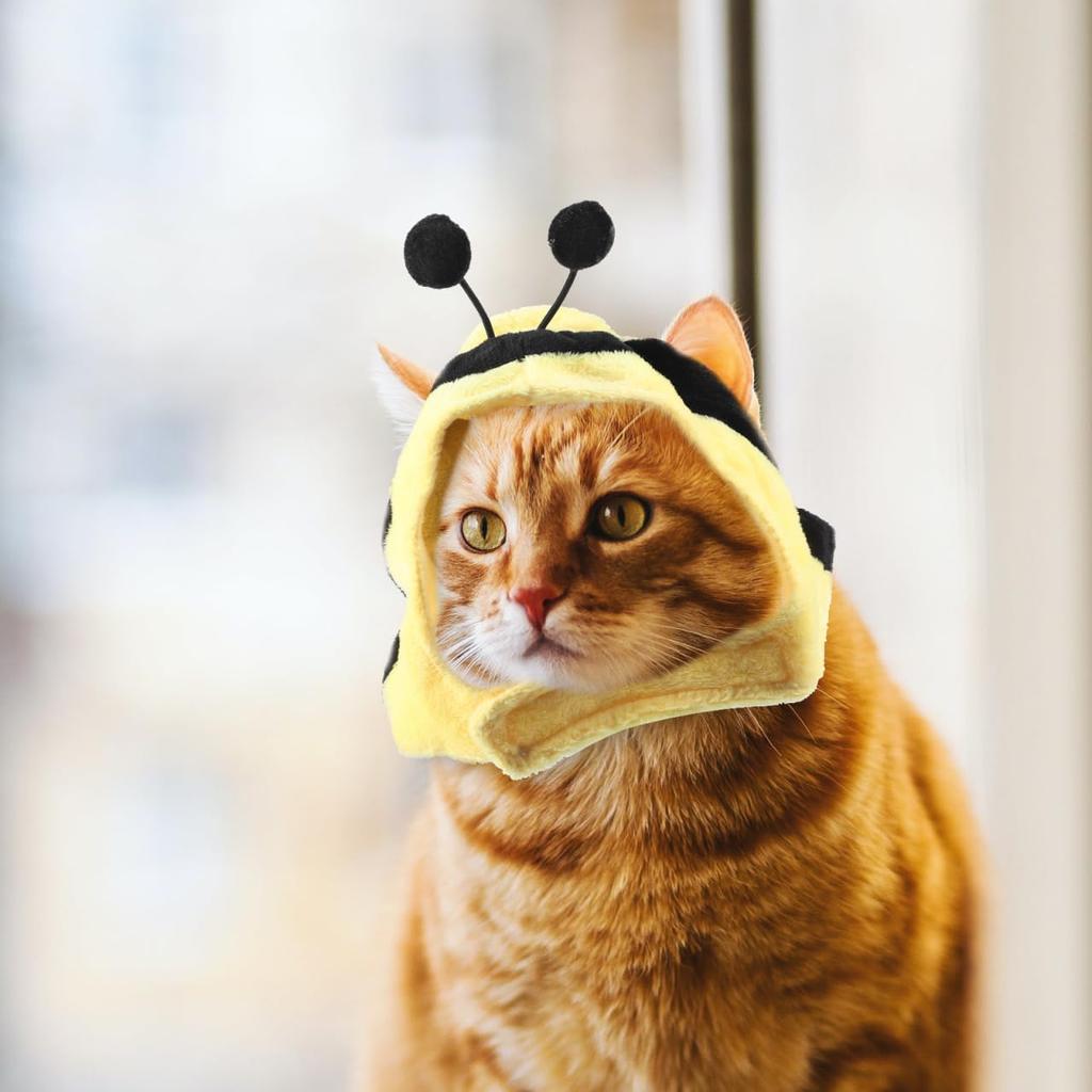 Balacoo Bee Shape Cat Headgear, Lovely Pet Hat, Soft Dog Cosplay Hat Costume for Festival Costume Accessories