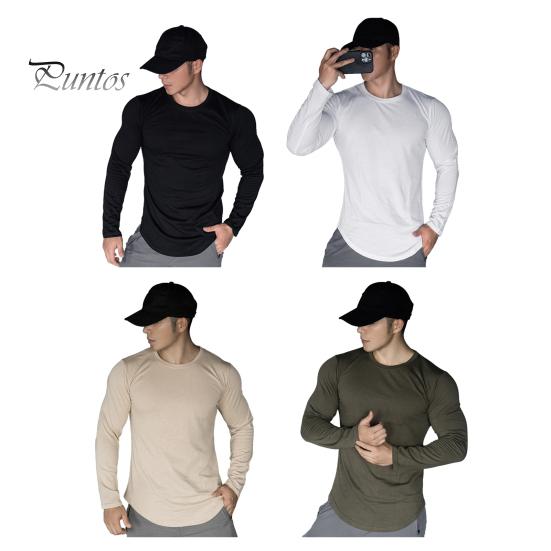 Pánský top na jaro podzim s kulatým výstřihem, slim fit, pružný, střední délky, s dlouhým rukávem, pulovrová mikina pro domov, sport, posilovnu, street wear