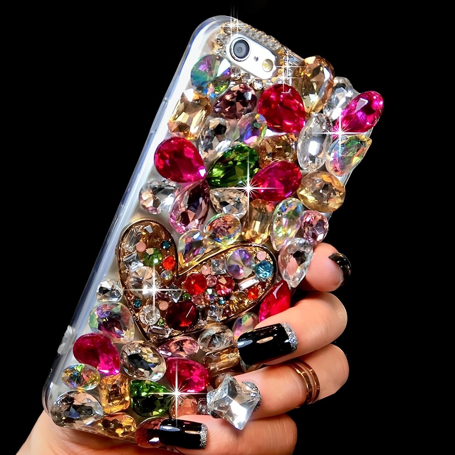 

Glitter Rhinestone Phone Case For XiaoMi Poco C75 C65 C71 C55 C61 4G 5G Colorful Crystal Gemstone 3D Bling Jeweled Cover Poco C55 Яскраво-рожевий