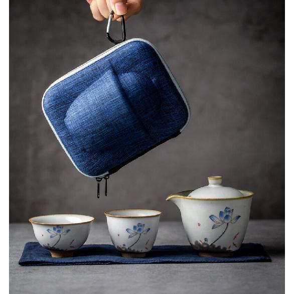 Ru Kiln Quick Tea Cup One Pot Two Cups Portable Ceramic Kung Fu Tea Set Teapot