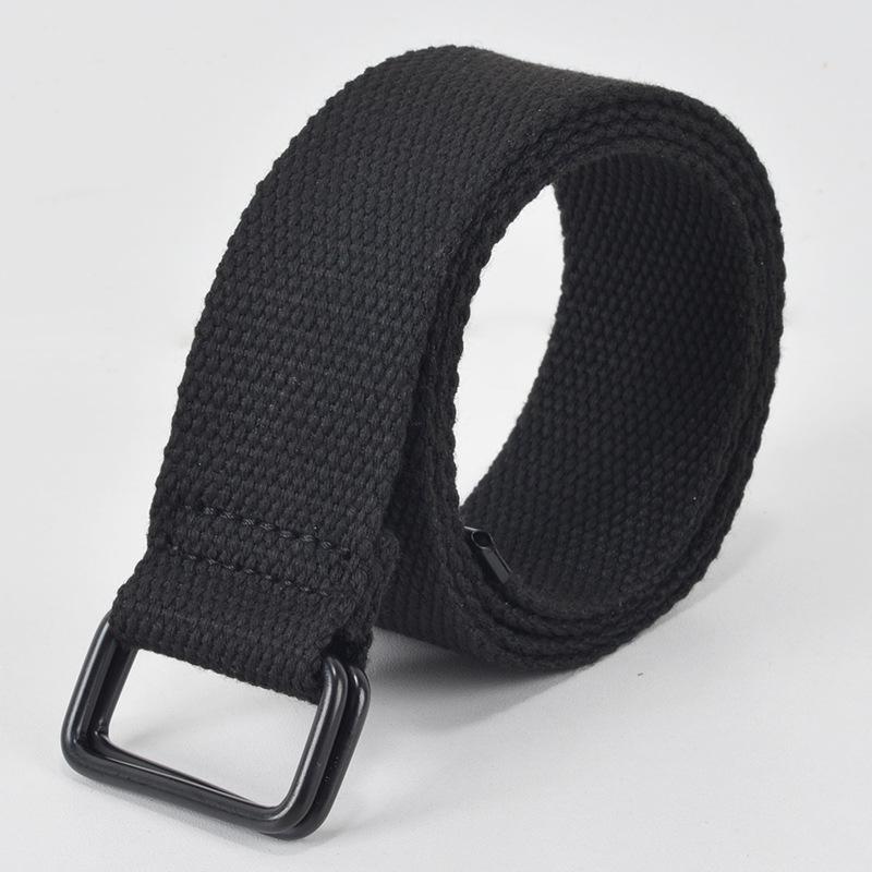 Unisex No-Hole Canvas Belt with Double Ring Buckle - Perfect for Students, Military Training, and Fashion.