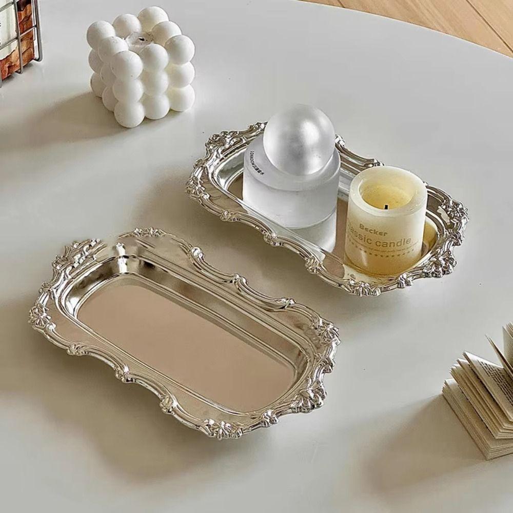 European Style Retro Serving Platter Embossed Design Jewelry Decoration Plate  Cafe Cake Dish
