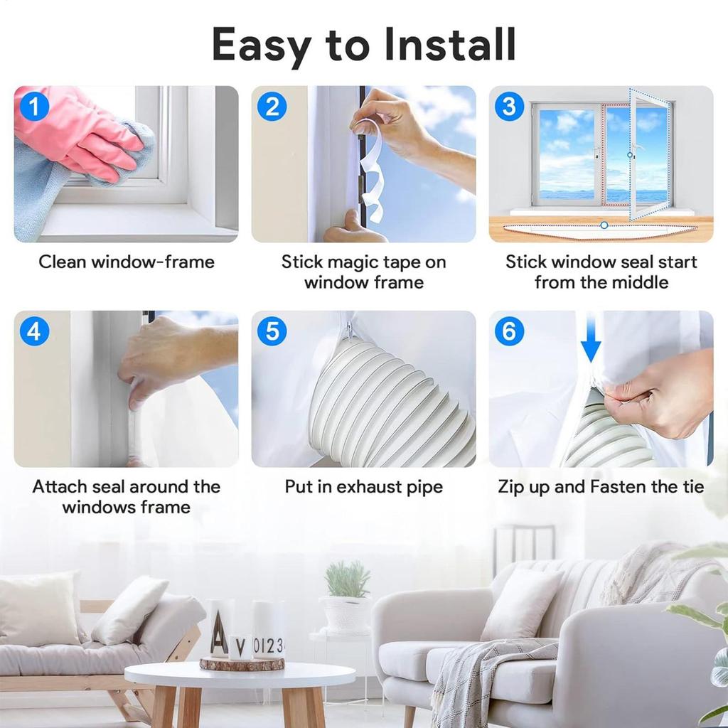 Przenośny zestaw do wentylacji okiennej klimatyzatora 400 cm Tkanina uszczelniająca okno AC 2 drzwi na zamek Zapobiega cofaniu się powietrza i utrzymuje chłód
