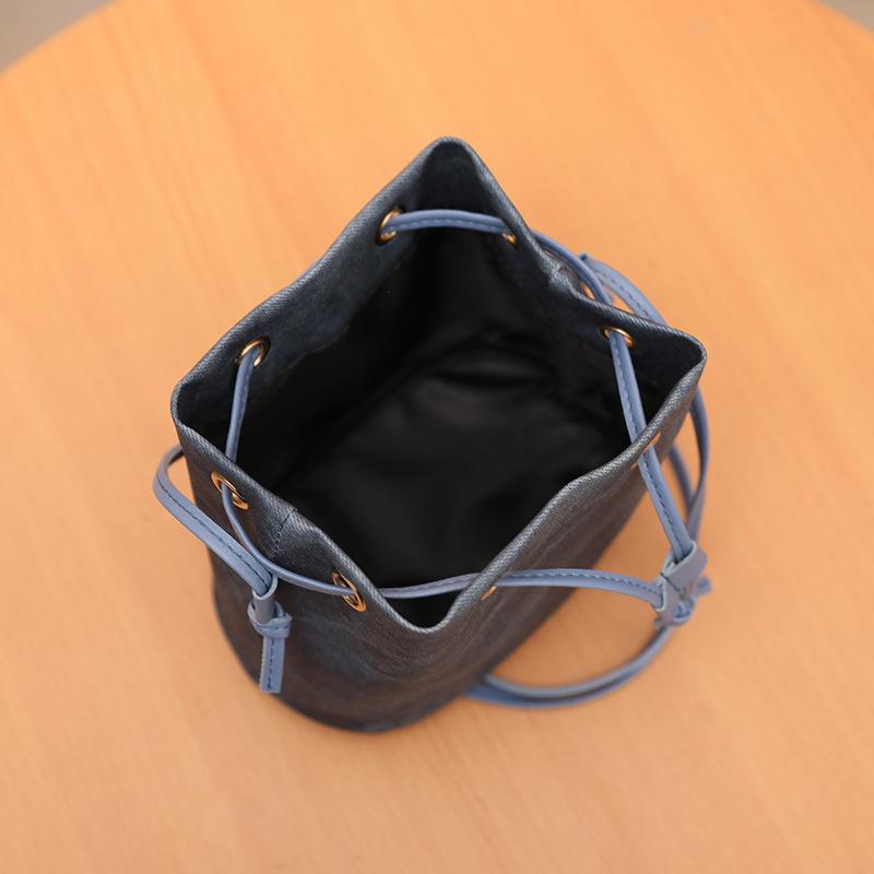 Trendy drawstring bundle bucket bag fashionable versatile leather large capacity shoulder messenger bag mobile phone bag