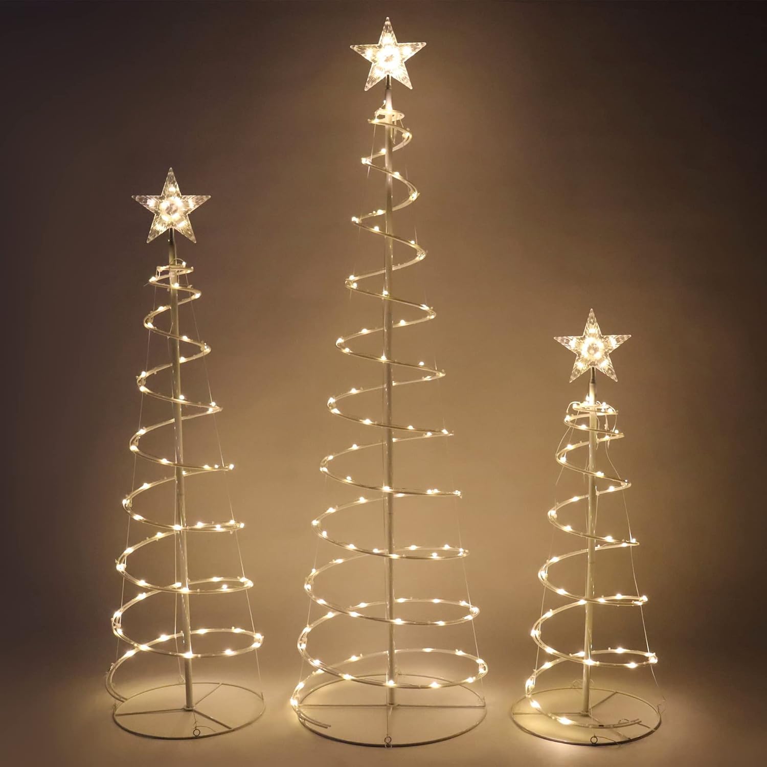 

JOYFY 3 Pack Spiral Christmas Tree Light 218 LED Lighted Tree with Star Topper & Stakes for Christmas Decorations Xmas Eve Night 1.5M теплим білим кольором