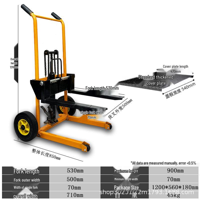 Compact Manual Hydraulic Forklift: Lightweight Foldable Stacker for Lifting and Handling