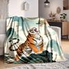 1pc Tiger Print Blanket, Lightweight Flannel Fleece with Digital Printing, Soft Warm for Sofa, Travel, Camping, Office, Couch, Chair, and Bed, All-Sea
