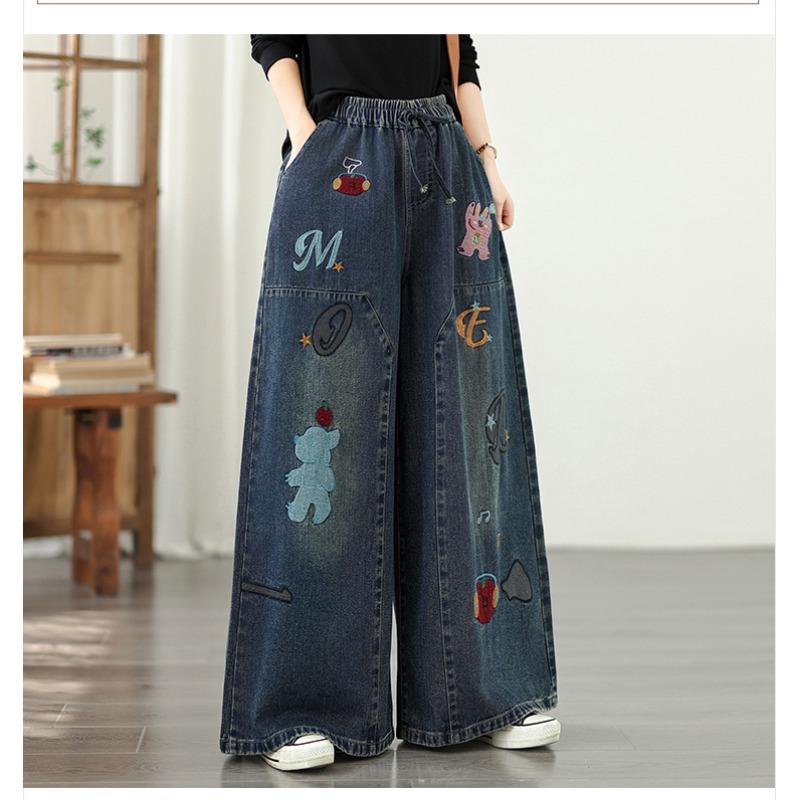 DIMANAF 2025 Plus Size Autumn Jeans Women Long Pants Embroidery Loose Denim Trousers Big Size Casual