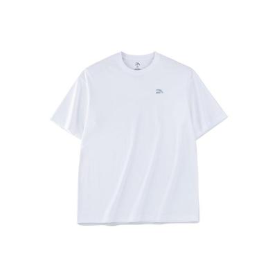 Logo Pattern Round Neck Pullover Loose Short Sleeve T-Shirt Unisex Tops White 972328113-1