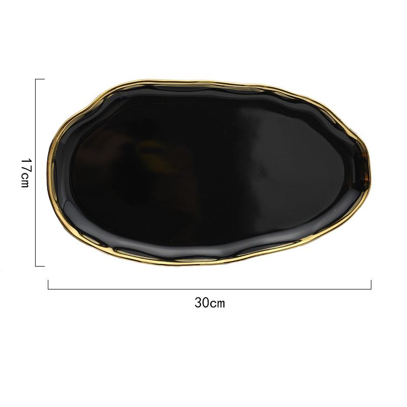 Nordic Golden Stroke Ceramic Plate Light Luxury Black White Pasta Steak Dinner Plates Dessert Dishes Soup Bowls Home Tableware