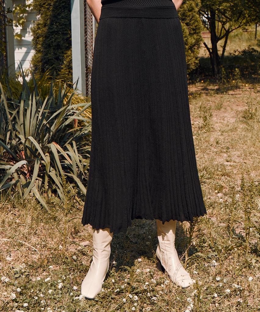RE RHEE Knitted Pleats Midi Skirt Black