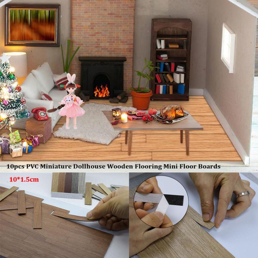 10pcs PVC Miniature Dollhouse Floor Boards Multicolors Dollhouse Floor Tiles  Fit 1:12 Dollhouse