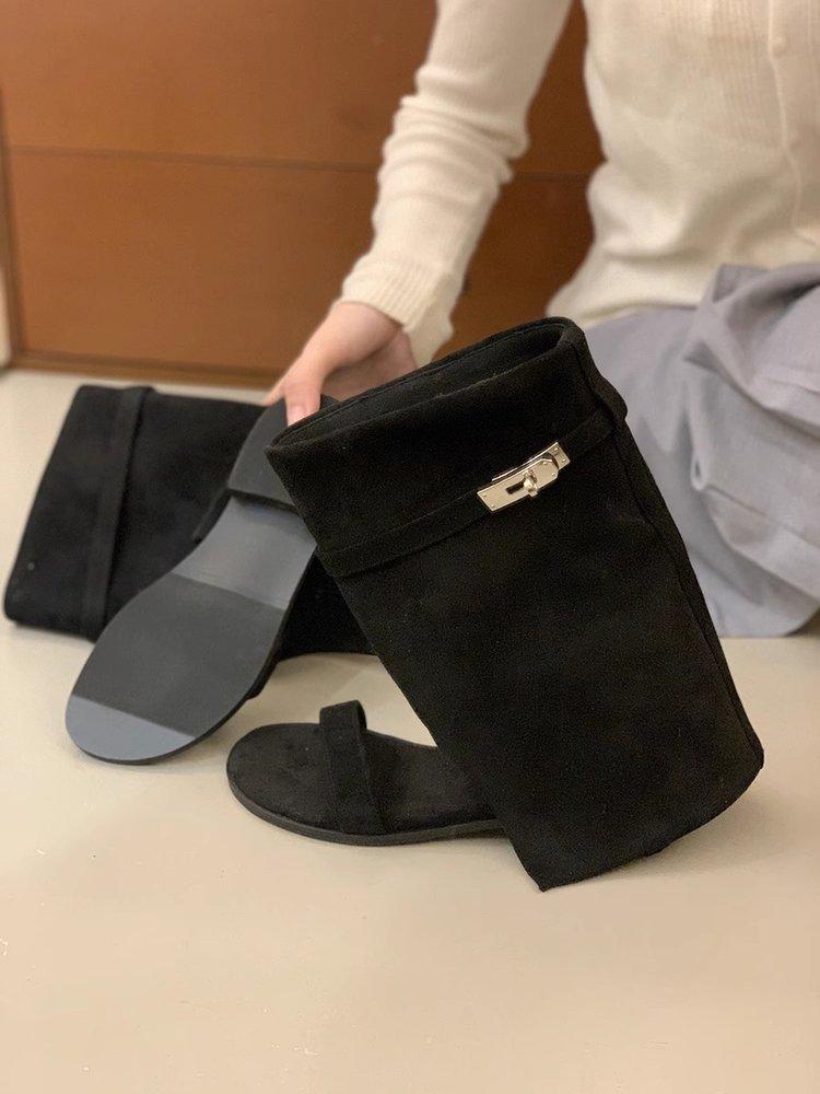 Small Inner Height Increase 5cm Slope Heel Women's Cool Boots 2025 New Summer Breathable Open-toed Sandals Lock Trouser Boots