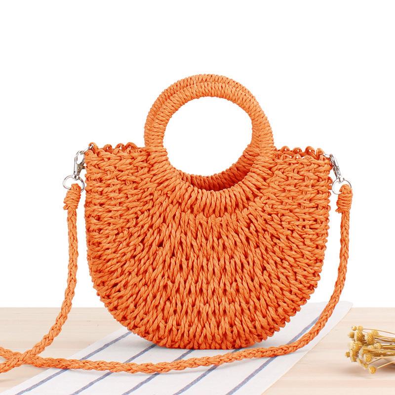 Women's Simple Style Semicircle Woven Beach Tote Crossbody Bag