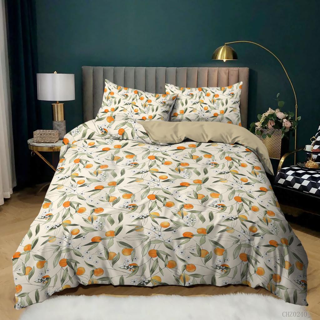 Floral Duvet Cover Queen,Green Botanical Duvet Cover Set,Garden Flower Leaves Branch Duvet Cover Soft Breathable Comforter Cover