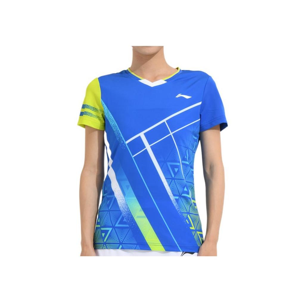 Li-Ning Quick-Dry Badminton Series Training Competition Short-Sleeve T-Shirt Women Tops Crystal-Blue AAYS072-3