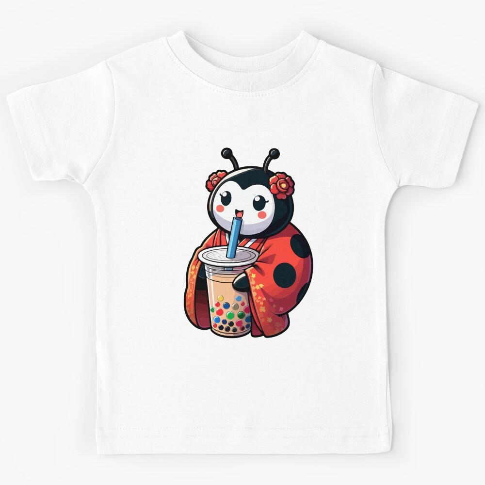 Ladybug Bubble Boba Tea Anime Cute Kawaii Kids T-Shirt 130