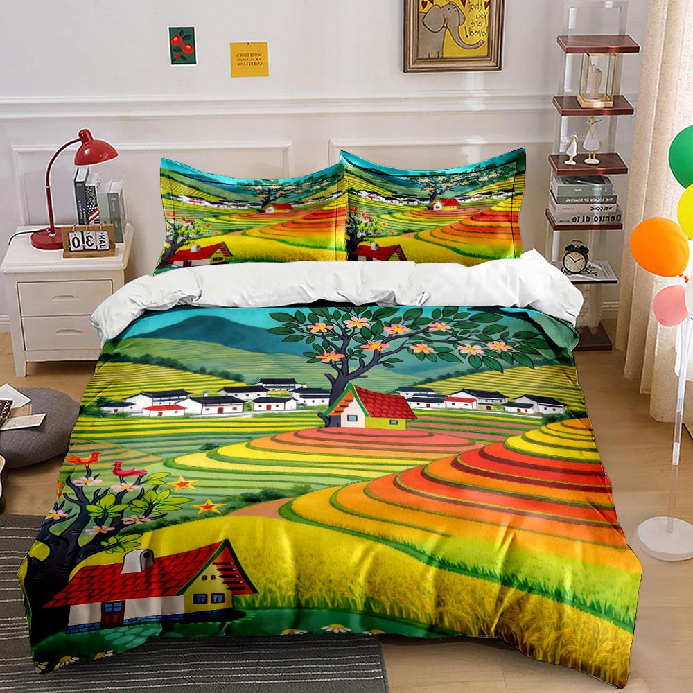 

Farm landscape with houses. Bedding sets Duvet cover sets Duvet covers Pillowcases(1 * Duvet Cover 2 * Pillowcases, without duvet insert) 135x200cm