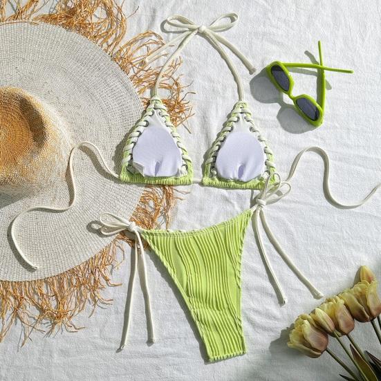 Set Bikini da Donna 2 Pezzi Sexy Patchwork di Colore Plissettato Reggiseno Allacciato al Collo Vita Alta Nuoto