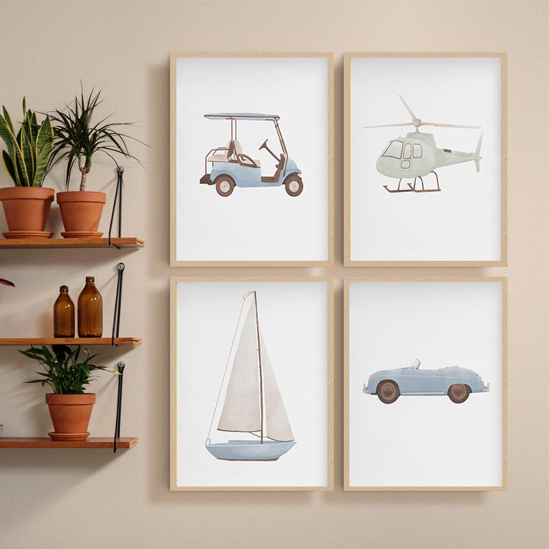 Cartoon Transport Vehicle Illustration Series Theme Canvas Printing Fashion Popular Color Mural Studio Home Decoration Art Gifts