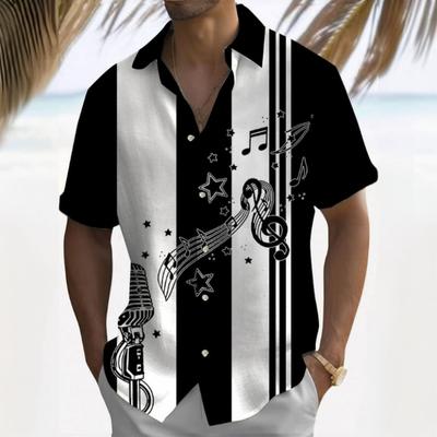 3d Müzik Sembolü Baskılı Erkekler İçin Kısa Kollu Hawaiian Gömlek Yaz Plaj Günlük Erkek Giyim Bol Oversize Erkek Gömlek Üstler