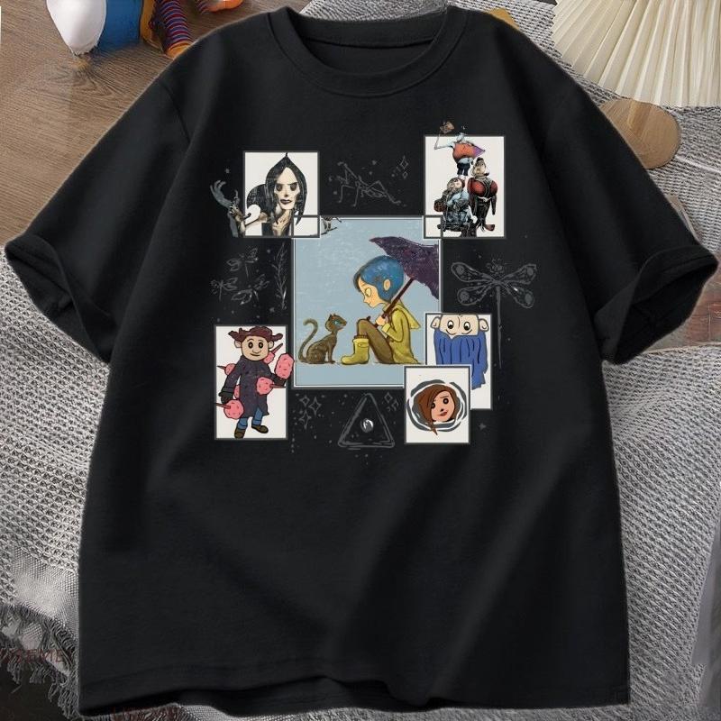 Vintage Halloween Coraline Tshirt for Unisex Women Casual Short Sleeve T Shirt Unisexs Cltoting Harajuku Y2k Clothes Streetwear