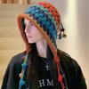 Women Autumn and Winter Nation Fashion Pure Handmade Fringed Dopamine Plush Colorful Ball Thick Hollow Out Ear Protection Knitted Pullover Hat