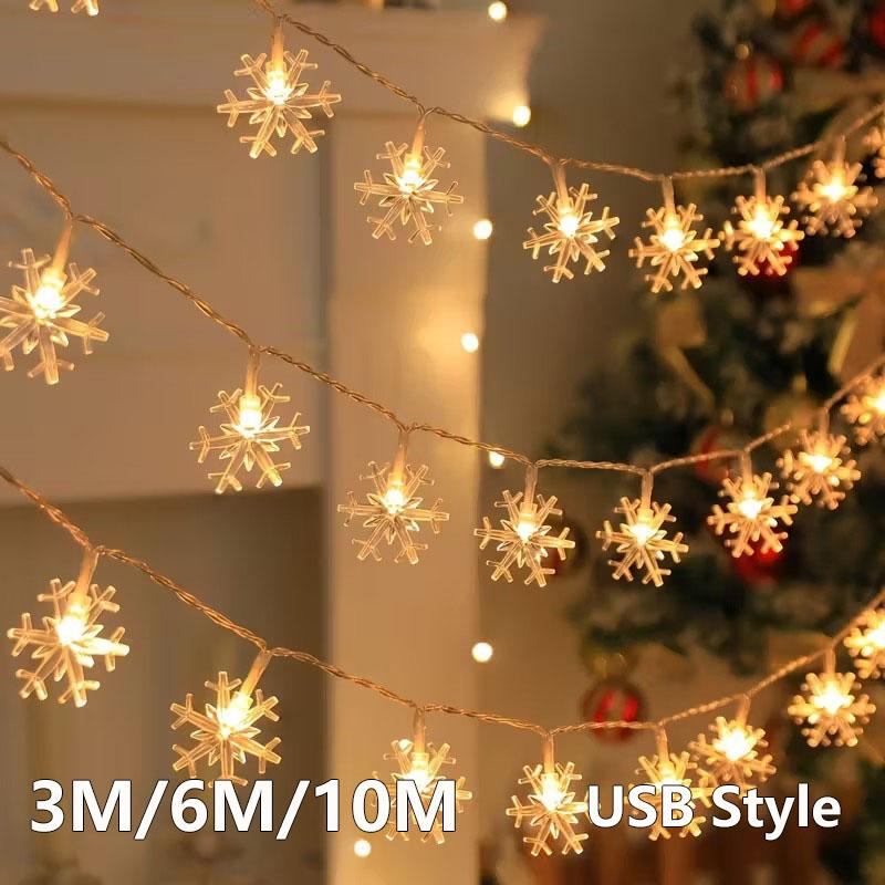 USB Style LED Snowflake Curtain Light for Party Romantic Christmas Curtain Lights Fairy Lamp for Home Garden Decoration 3 M / 6 M/10M