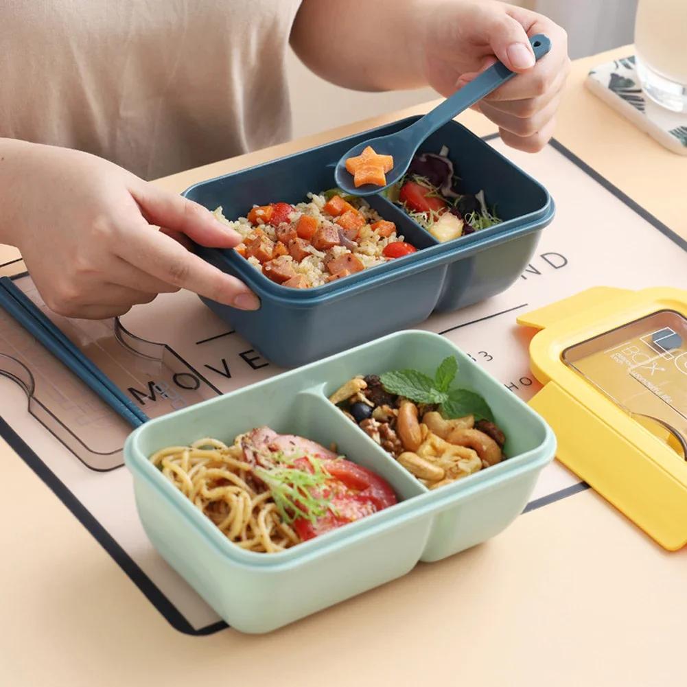 850ML Mikrowellen-Lunchbox mit Löffel Essstäbchen Geschirr Lebensmittelaufbewahrungsbehälter Kinder Kind Schule Büro Mikrowellen-Bento-Box
