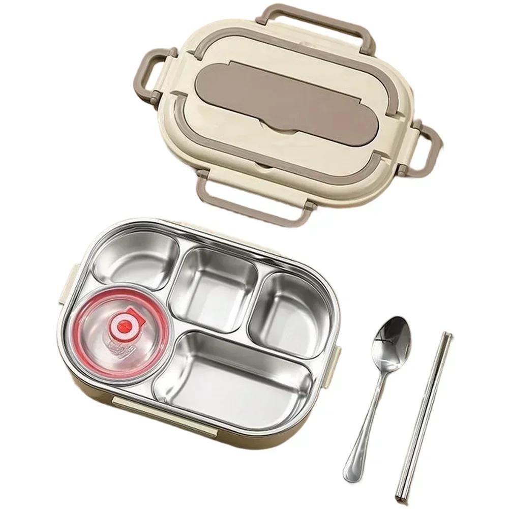 Leak Proof Stainless Steel Lunch Box with Microwave Safe Compartments for Kids Portable Meal Container with Handle