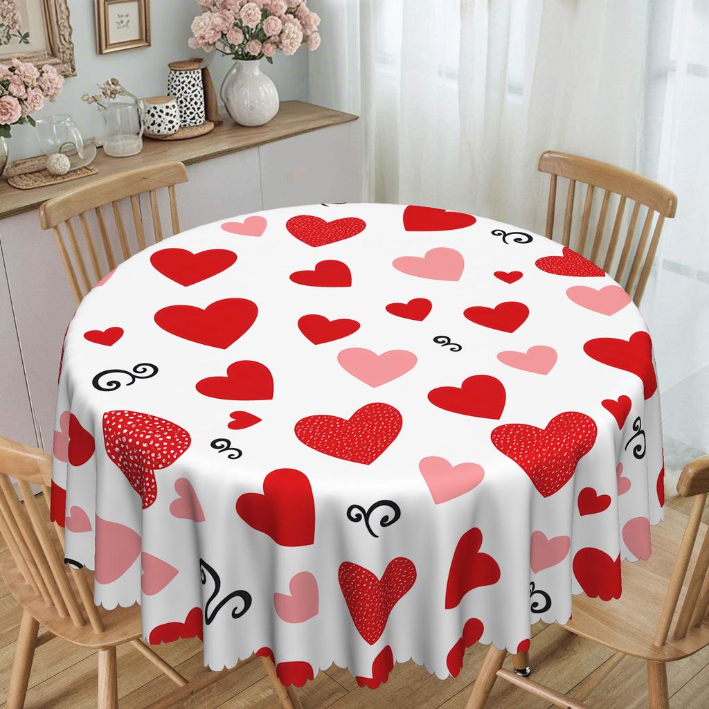 Valentine'S Day Round Tablecloth, Anniversary Wedding Holiday Party Decoration Love Home Kitchen Restaurant Decoration
