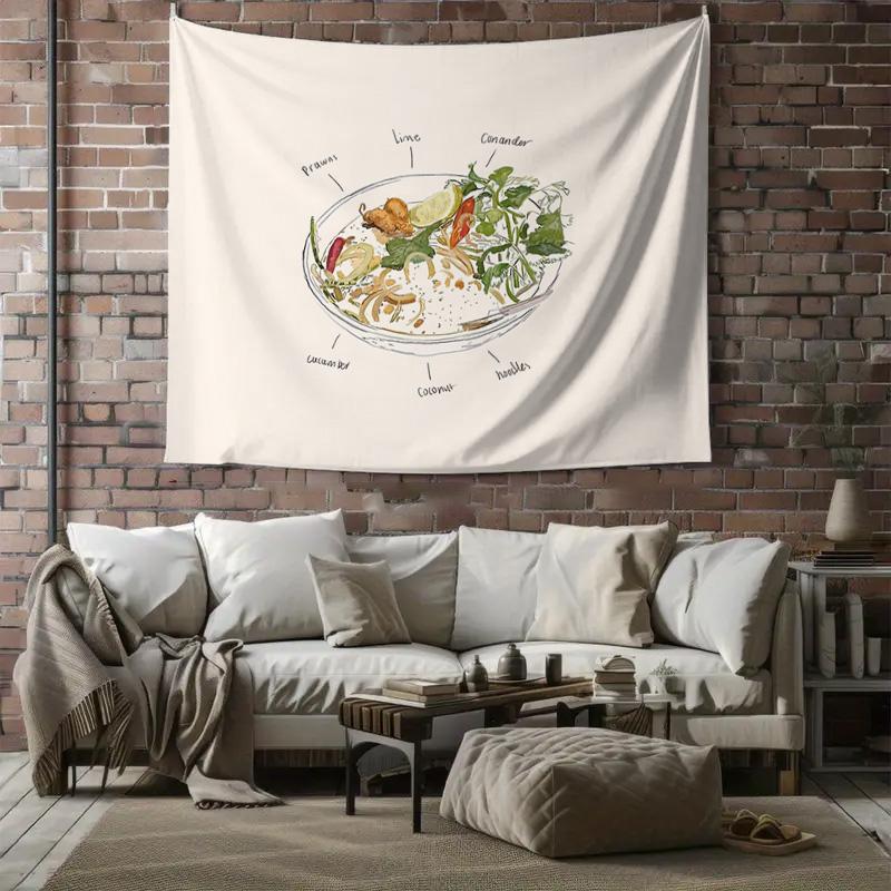 Seafood Ramen Tapestry Japanese Noodle Wall Hanging Anime Room Decor Aesthetic Bedroom Dorm Wall Art Coastal Home Decor