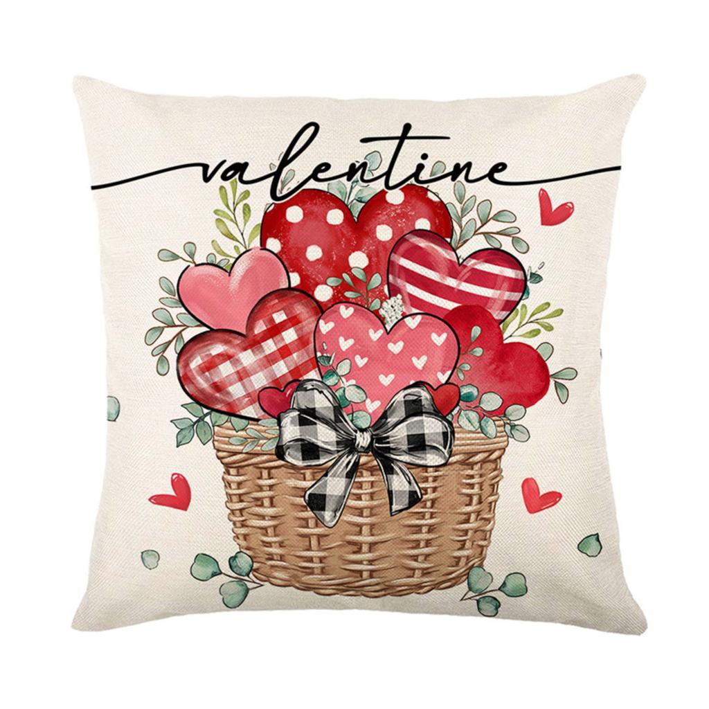Pillowcase Valentine's Day Linen Print Sofa Decorative Cushion Cover