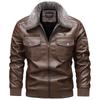 Men's European Winter PU Leather Jacket with Velvet Collar - Large, Warm, Windproof Motorcycle Style