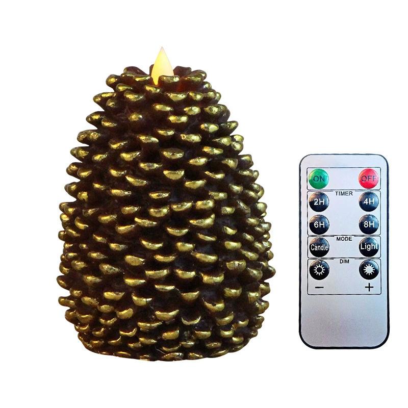 LED Pine Cone Candles Battery Operated Paraffin Pinecone Candles Remote Control Festive Christmas Thanksgiving Decor For Shelf