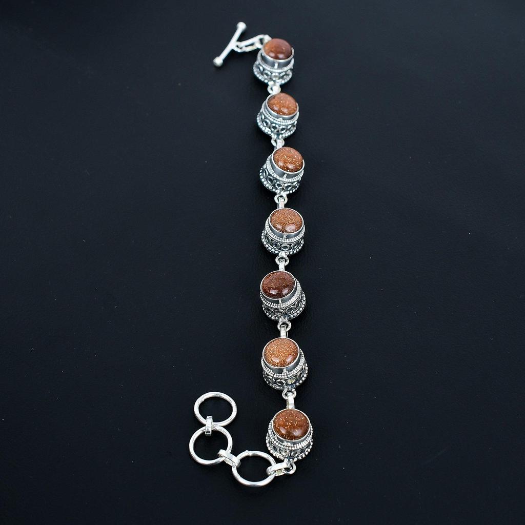 Natural Red Sunstone Bracelet 925 Sterling Silver Bracelet Adjustable Chain Bracelet Handmade Boho Bracelet Red Sunstone Gemstone Jewelry Gifts