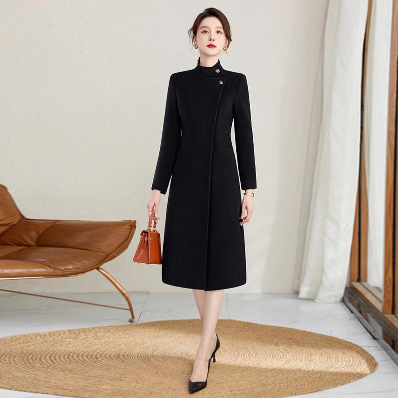 Women's Professional Wool Winter Work Coat - Mid-Length Air Hostess Overcoat