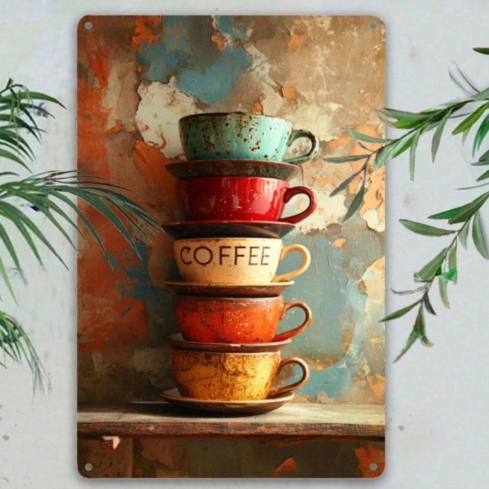 

Vintage Metal Tin Sign Coffee Cup Wall Decor for Home Bar Cafe