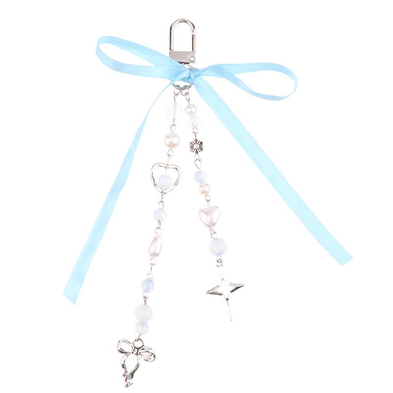 Lace Bowknot Keychain Star Love Bow Strawberry Charm Bag Pendant Keyring Jewelry Bag Decor