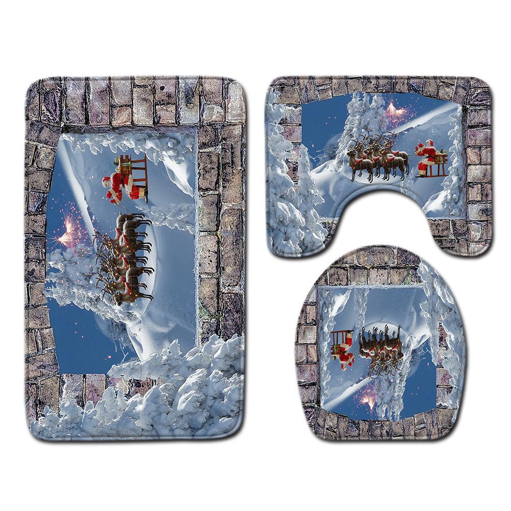 Christmas Toilet Three-Piece Floor Mat Bathroom Three-Piece Carpet Doormat