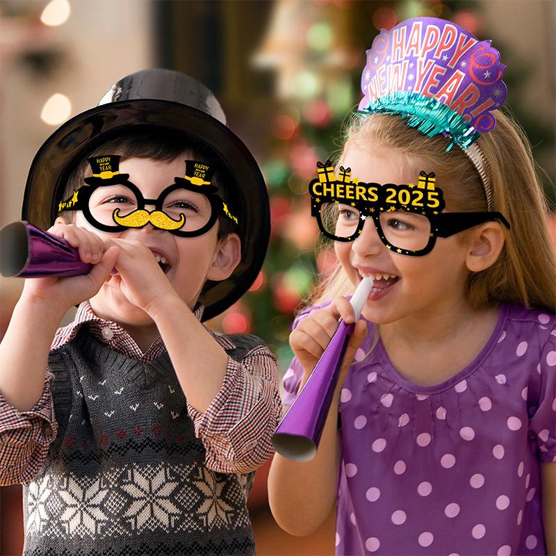 8pcs Happy New Year Paper Glasses 2025 Eyeglasses Frame Photo Booth Props New Year's Eve Party Decoration Christmas Supplies